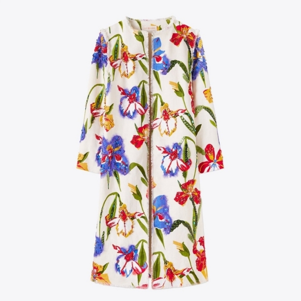 Brand New Jenson Beaded Floral Linen Coat